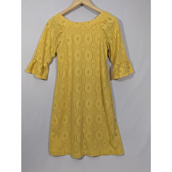 Beautiful Lace Overlay Half-Sleeve Dress Yellow XS - Picture 2 of 6